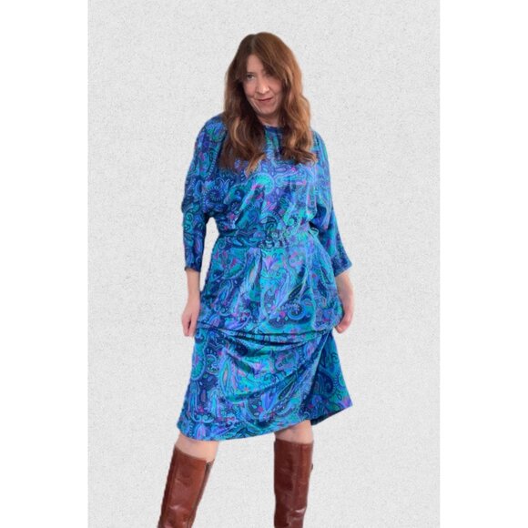 1980s Maxi Dress, Size L, Paisley Belted Dress by Van Ultra, 80s Dress for Work - Picture 10 of 10